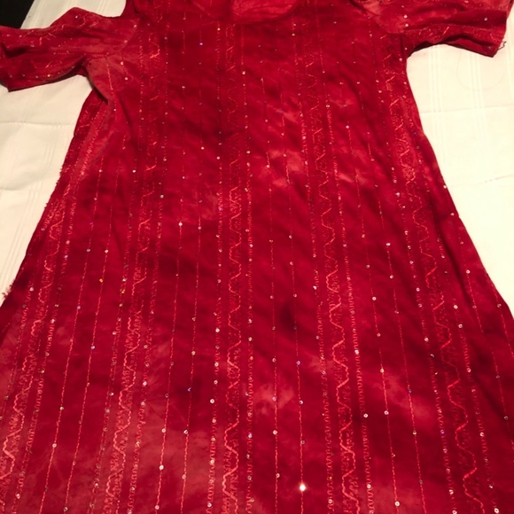 Initiatives XL red dress with sequins, cut out elbow holes , comfortable dress - Picture 6 of 8